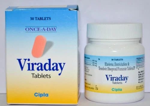Emtricitabine 200mg + Tenofovir DF 300mg + Efavirenz 600mg Viraday Tablet