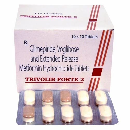 Glimepiride 2mg Metformin 500mg Voglibose 0.3mg Trivolib Forte 2 Tablet